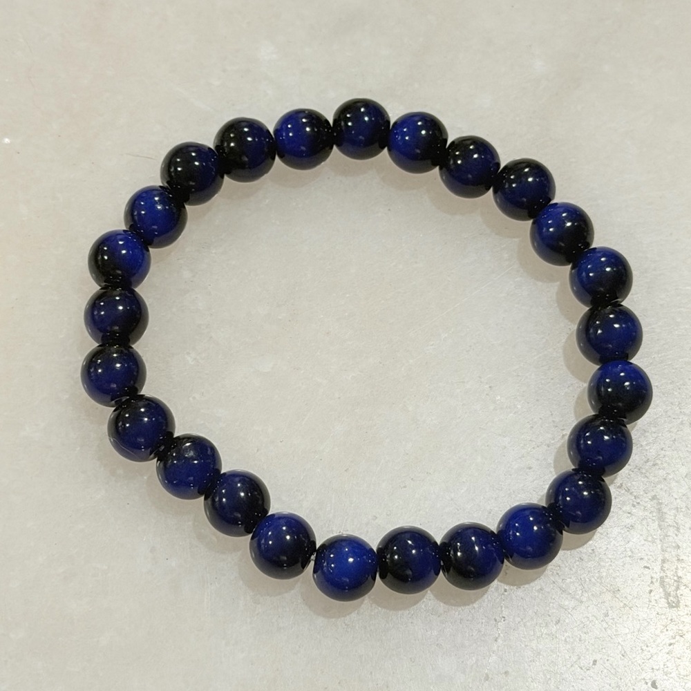 Blue and Black Resin Beaded Stretch Bracelet